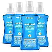 Method Liquid Laundry Detergent, Fresh Air, 66 Loads Per Bottle, Biodegradable Formula, Plant-Based Stain Remover, 53.5 Fl Oz (Pack of 4)