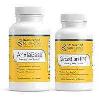 Researched Nutritionals Relaxation Support Bundle - AnxiaEase Stress, Cortisol Management & Mood Support Supplement (120 Capsules) & Circadian PM for Peaceful Nights (90 Capsules)