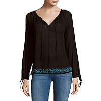 LOVESHACKFANCY Women's Solid Embroidered Peasant Blouse Small Black