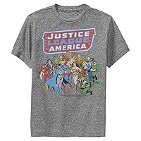 DC Comics League All Justice Boys Short Sleeve Tee Shirt, Charcoal Heather, X-Large