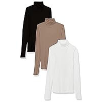 Splendid Women's Classic Long Sleeve Foldover Turtleneck Shirt, 3-Pack