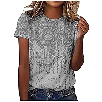 Womens Tops Elegant Floral Print Shirts 2024 Summer Loose Blouse Flower Graphic Short Sleeve Casual Round Neck Tees