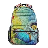 ALAZA Peony Flower Butterfly Rainbow Backpack Purse with Multiple Pockets Name Card Personalized Travel Laptop School Book Bag, Size S/16 inch