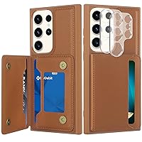 for Samsung Galaxy S23 Wallet Case with Card Holder for Girls Women,with 2 Screen Protectors & Lens Protector Card Slots Double Magnetic Clasp Shockproof Case for Samsung Galaxy S23 Brown