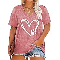 Plus Size Love Heart Shirts Women V Neck T Shirts Short Sleeve Tshirts Summer Tops