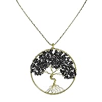 Simulated Black Onyx Stone Eternal Tree of Life Brass Long Necklace