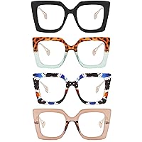 4 Pack Oversized Square Blue Light Blocking Glasses Cute and Stylish Frames for Women Fashion Eyeglasses