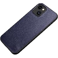 Leather Case for iPhone 14/14 Plus/14 Pro/14 Pro Max, Luxury Business Genuine Leather Slim Fit Lightweight Non-Slip Shockproof Protective Phone Cover (Color : Blue, Size : 14)