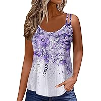 Womens Fashion 2024 Summer Going Out Comfy Tanks Plaid Tie Dye Crew Neck Sleeveless Tee