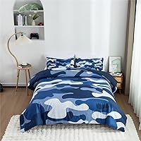 Meeting Story Camouflage Bedding Set, Colorful Pattern Style Comforter Set, 3 PCS One Comforter Two Pillowcases Two Sheets in One Bag, All Season Bedspread for Teens Adults (Navy,King