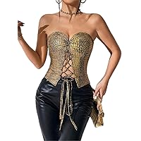 Women's Tops Crocodile Embossed Lace Up Front Tube Top - Sexy Strapless Sleeveless Crop Top Sexy Tops for Women