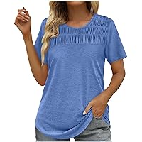 Womens Tshirts Short Sleeve Tee Tops for Women Boat Neck Loose Fit Long Ruched Plain Summer Fall Shirts 2024 Trendy