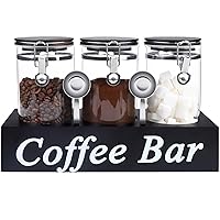 3PCS Glass Coffee Containers with Shelf 54oz Coffee Station Organizer Glass Coffee Bean Storage with Spoon Coffee Canister Set Jars with Airtight Locking Clamp for Coffee Bean Ground Nuts