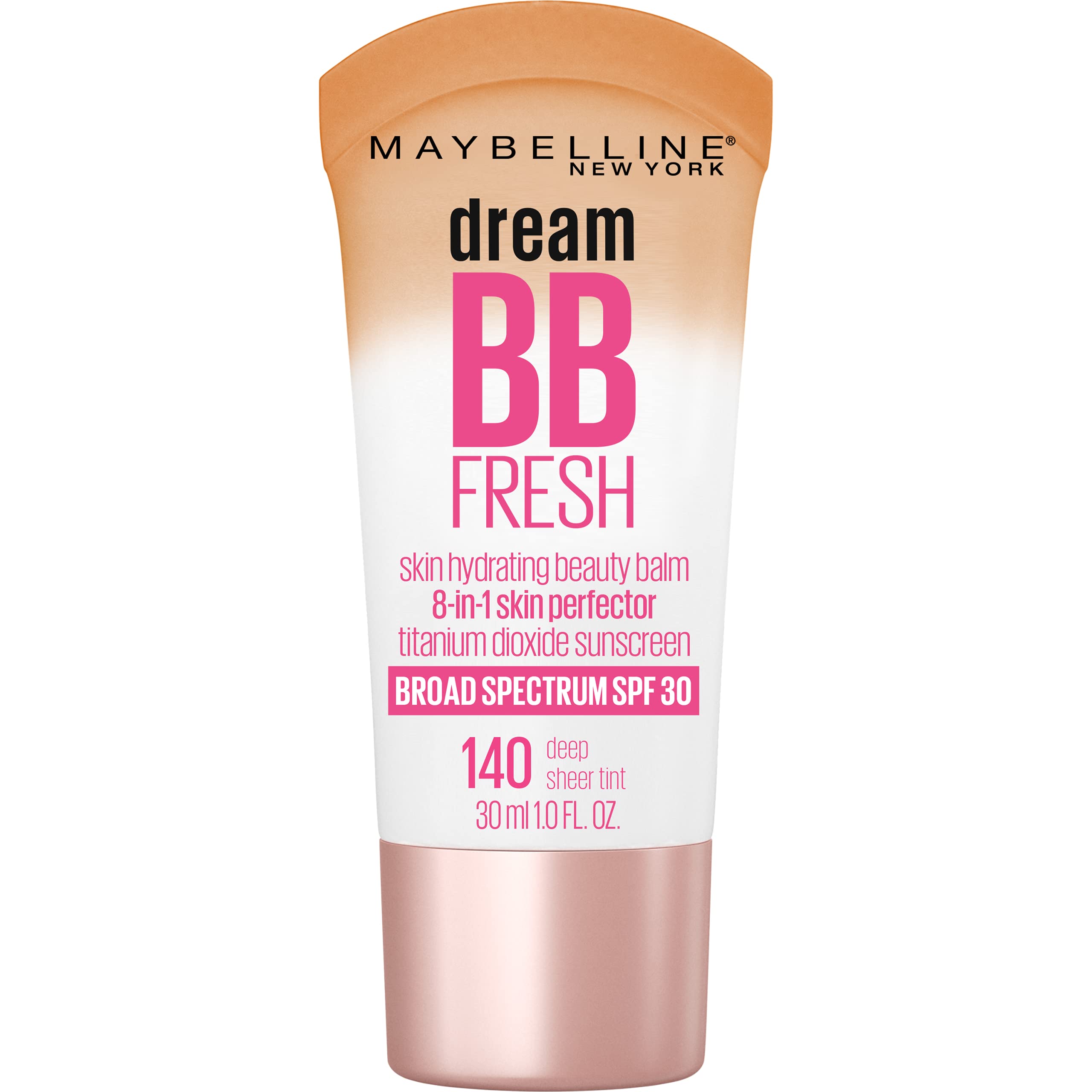 Maybelline New York Dream Fresh Skin Hydrating BB Cream, 8-in-1 Skin Perfecting Beauty Balm With Broad Spectrum Spf 30, Sheer Tint Coverage, Oil-Free, Deep, 1 Fl Oz