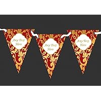 Regal Deep Red and Gold Vintage Damask Personalised Birthday Party Bunting
