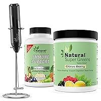 Natural Super Greens Powder | Great Tasting Superfood Fruits and Vegetables Juice & Smoothie Mix | All in One Immune Support Multivitamin | Electric Milk Frother Handheld