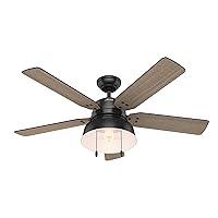 Hunter Fan Company, 59307, 52 inch Mill Valley Matte Black Indoor / Outdoor Ceiling Fan with LED Light Kit and Pull Chain