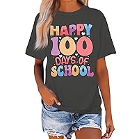 100 Days of School Shirt Teacher Gifts Shirt for Women Teacher Tshirts Letter Print Graphic Casual Tops for 100 Days