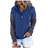 Fashion Hoodies，Casual Long Sleeve Hoodies Women Slim Sweatshirt Button Down Colorblock Sportwear 2023 Tops For Teen