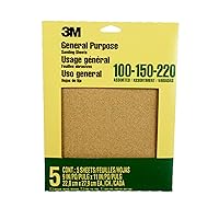 3M Aluminum Oxide Sandpaper, 5 Sheets, Assorted Grit 100-150-220, 9-in x 11-in, Multi-Purpose Abrasive Sanding Paper, For General Purpose Sanding On Paint, Wood and Metal (9005NA)