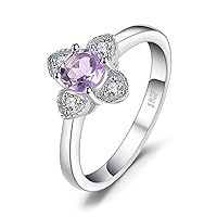JewelryPalace Flower Love Heart 0.75ct Round Cut Genuine Amethyst Ring for Women, 14K White Gold Plated 925 Sterling Silver Promise Rings for Her, Voilet Natural Gemstone jewellry sets