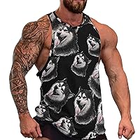 Siberian Husky Head Men's Workout Tank Top Casual Sleeveless T-Shirt Tees Soft Gym Vest for Indoor Outdoor