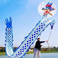 8 Meters (26.2 FT) Square Exercise Dance Dragon Poi with 3D Dragon Head and Swing Rope Combo, Chinese Dragon Dance Wulong Flowy Ribbon Streamer Outdoor Fitness Dragon Stage Prop Set (Celadon Blue)