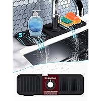 5°slope sink splash guard behind faucet -black silicone draining mat for kitchen sink -handle drip catcher tray with soap dispenser hole -organizer for sink accessories