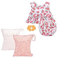 ALVABABY Toddler Baby Girl Swimsuit with 2pcs Cloth Diaper Wet Dry Bags