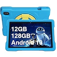 2024 Kids Tablet, 10 inch Android 13 Tablets for Kid Toddler 12GB+128GB 6000mAh Tablet with Shockproof Case, 5G WiFi, Kids Space Parental Control, 1280x800 HD Touchscreen, Bluetooth,Dual Camera -Blue