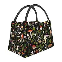 MOLIAN Mushrooms Nature Lunch Bag Insulated Lunch Box Cooler Tote Bag For Women Men Black