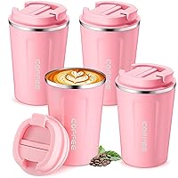 4 Pieces 13 oz Insulated Coffee Travel Mug with Leakproof Lid Stainless Steel Coffee Cup Portable Tumbler Reusable Coffee Mugs for Coffee Milk Hot Cold Tea Beer (Pink)