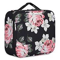 PU Diamond Print Makeup Box Cosmetic Makeup Kit Professional Storage Organizer Travel Toiletry Vanity Make Up Bag Beauty Case for Travel with Adjustable Compartment, Black, 25x22x9 cm,