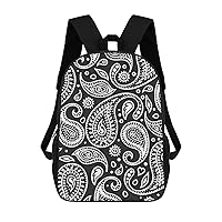 Black White Bandana Paisley Durable Adjustable Backpack Casual Travel Hiking Laptop Bag Gift for Men & Women