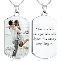 Personalized Photo Dog Tag Necklaces, Custom Engraved Text Stainless Steel Pendant Necklace with Picture for Men & Women