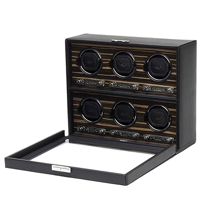 WOLF 459256 Roadster 6 Piece Watch Winder with Cover, Black