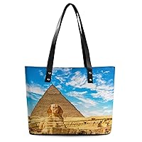 Sphinx and Pyramid Tote Bags for Women PU Leather Shoulder Purse Top Handle Handbags