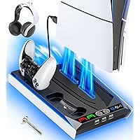 Rysker PS5 Stand and Cooling Station for PS5 Slim/Original PS5 Disc & Digital, 3-Level Cooling Fan and RGB Light with Controller Charger for PS5 & Edge Controller, PS5 Accessories with 3 USB HUBs