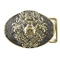 Wild King Lion belt buckle, Handmade animal male lion head solid brass belt buckle