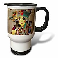 3dRose Vintage Colorful Woman Mixed Media Collage AI Generated - Travel Mugs (tm-385437-1)