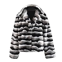 Women's Faux Fur Jackets Winter Leopard Print Coats Warm Open Front Lapel Overcoat Fashion Thermal Fleece Outerwear
