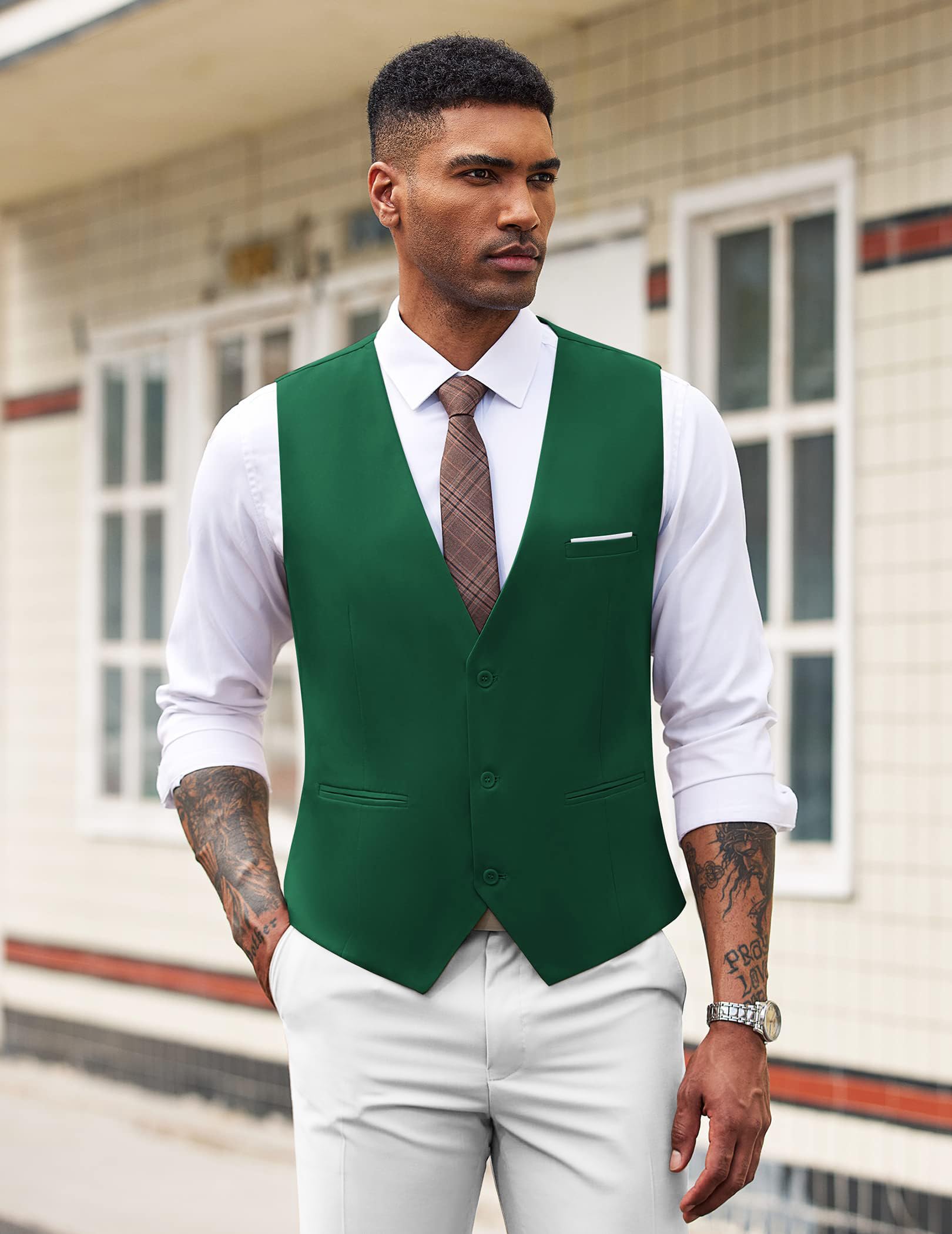 COOFANDY Men's Casual Business Suit Vest Slim Fit Formal Dress Waistcoat Vest