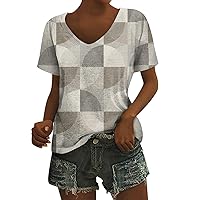 Striped Button Down Shirt Women, Summer Tops for 2024 V Neck Short Sleeve Shirts Tshirt, S XXL
