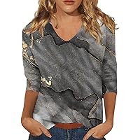 3/4 Sleeve Shirts for Women Cute Print Graphic Tees Blouses Casual Plus Size Basic Women's Athletic Shirts