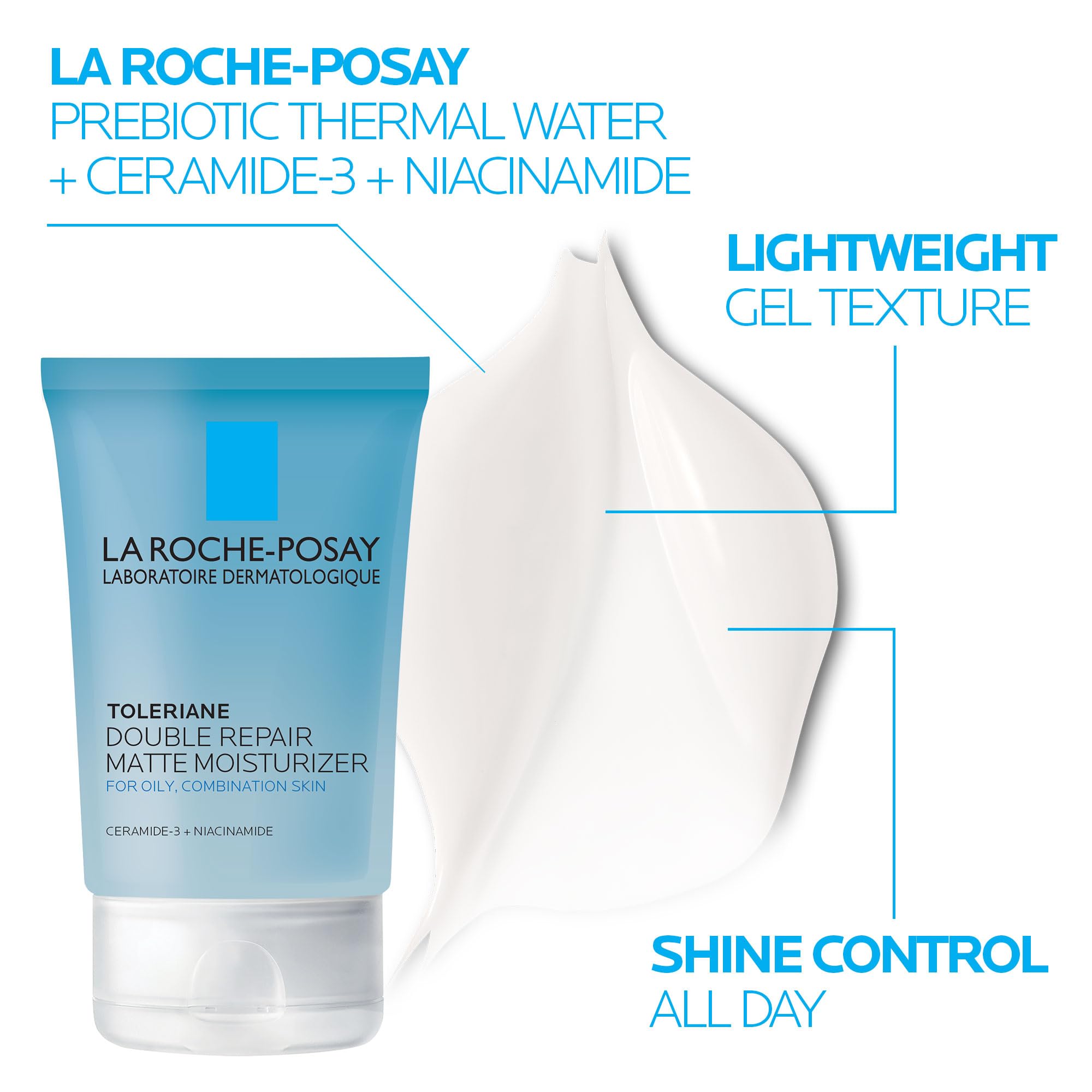 La Roche-Posay Effaclar Medicated Gel Facial Cleanser 100ML with Toleriane Double Repair Matte Face Moisturizer, Daily Gel Moisturizer and Cleanser for Oily Skin Control with Niacinamide, Oil Free