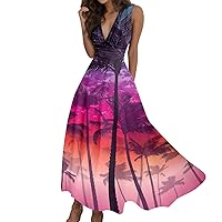Summer Dresses for Women 2024 Casual Trendy Sleeveless Swing Flowy Sundresses Spring Beach Boho V Neck Maxi Dress