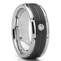 Tungsten Carbide 1/20 Cttw Diamond Two Tone Black Grooved Men's Wedding Band Ring (Clear, VVS1-VVS2) 8MM