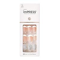 KISS imPRESS Press-On Manicure, Nail Kit, PureFit Technology, Short Press-On Nails, Time Slip', Includes Prep Pad, Mini Nail File, Cuticle Stick, and 30 Fake Nails