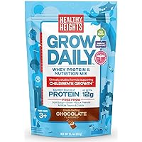 Grow Daily 3+ by Healthy Heights Protein Powder (Chocolate) - Developed by Pediatricians - High in Protein Nutritional Shake - Contains Key Vitamins & Minerals