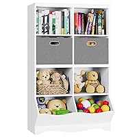 Toy Storage Organizer, Kids Bookshelf with 2 Bins and Cubby, for Boys Girls, Kids Room, Playroom, White